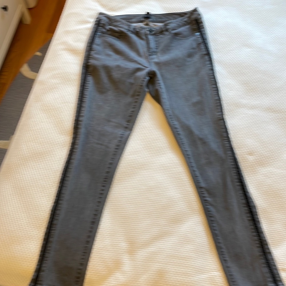 GILI gray jeans with black satin racing stripe. Size 12. With stretch.